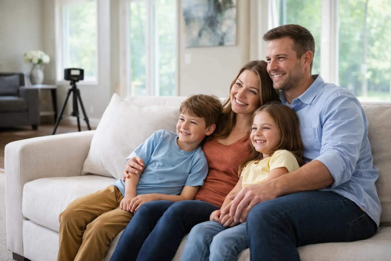 Kentucky family in home learning about radon safety and indoor air protection
