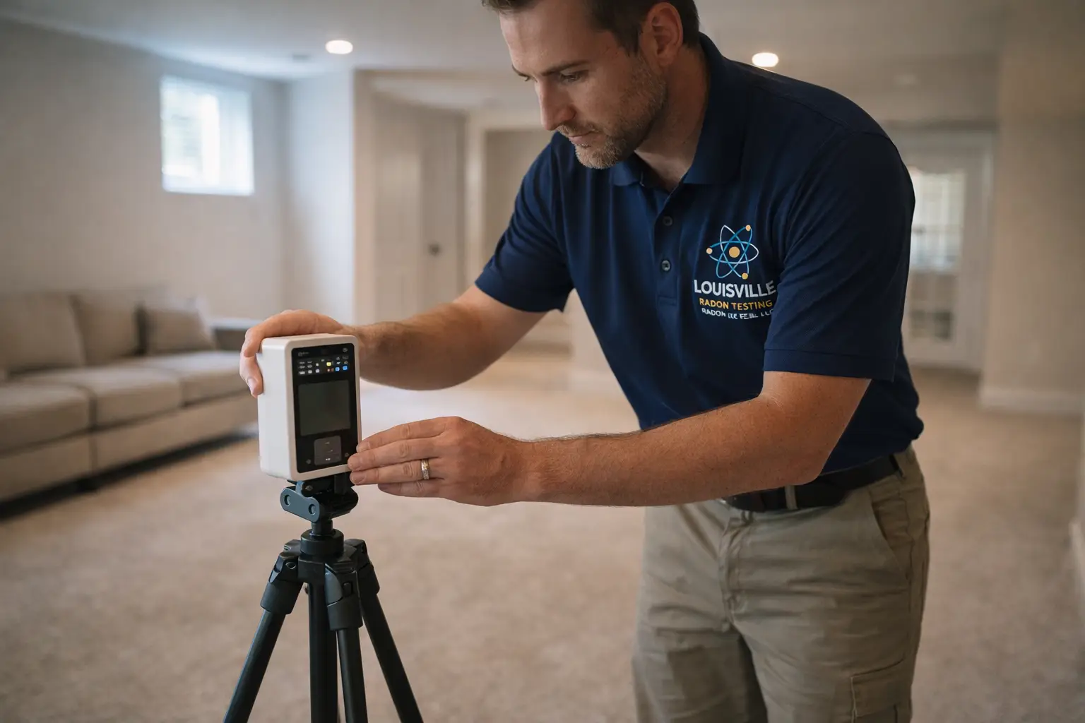 Luxury home radon monitor placement by Louisville Radon Testing
