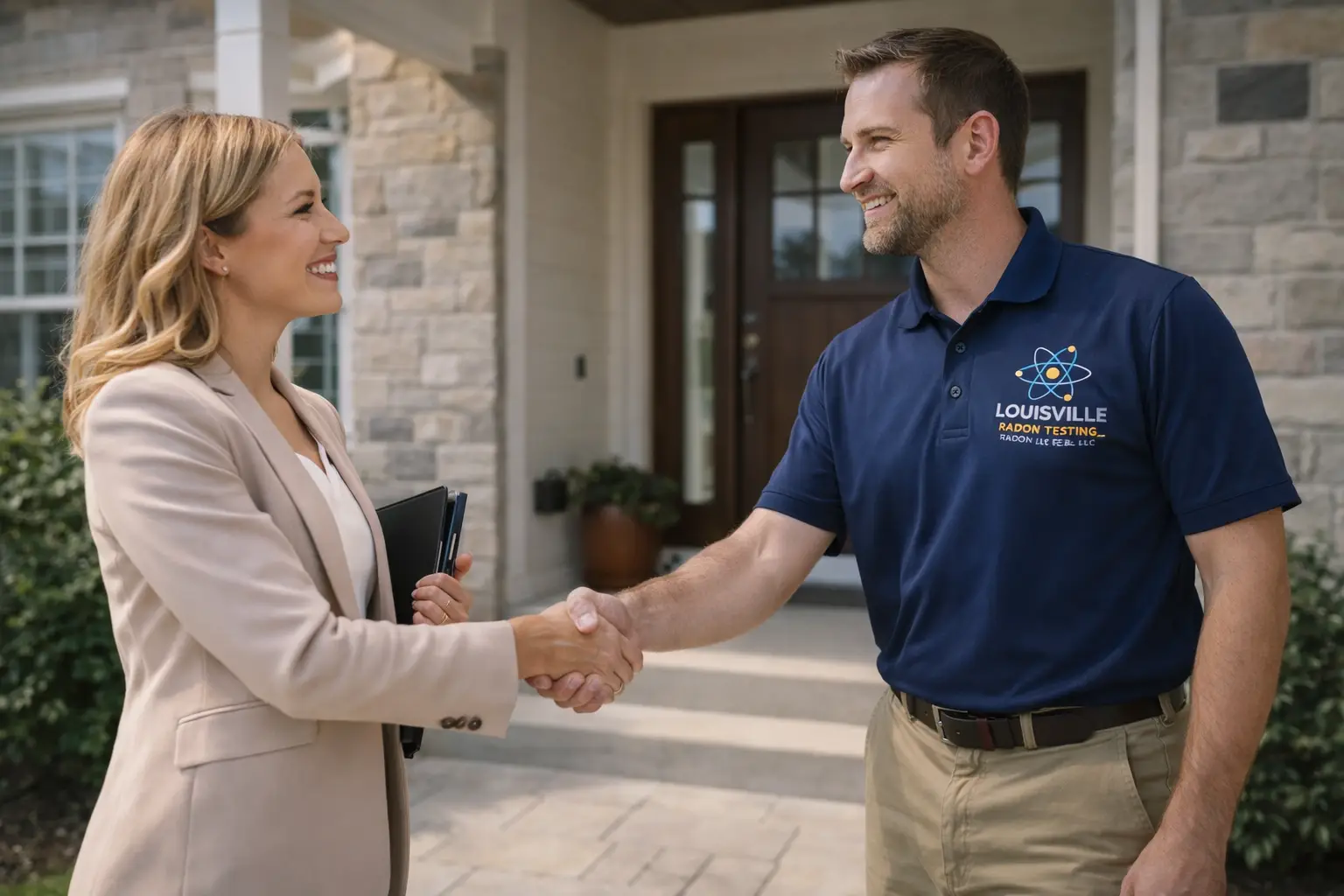 Louisville Radon Testing technician shaking hands with a real estate agent