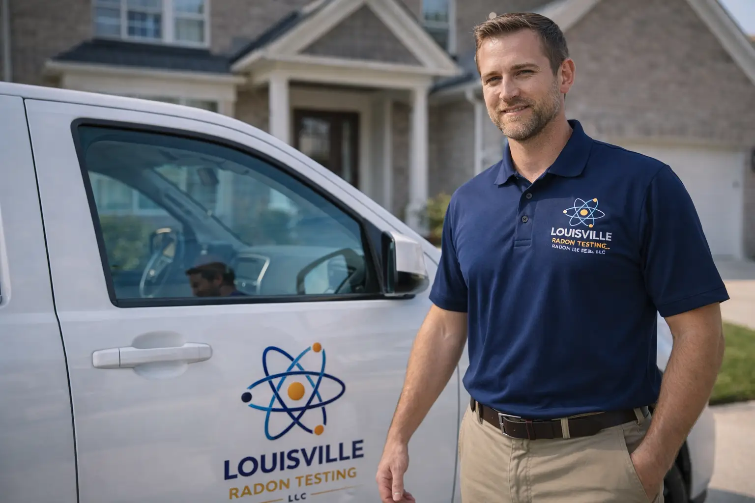Louisville Radon Testing truck and technician at residential property